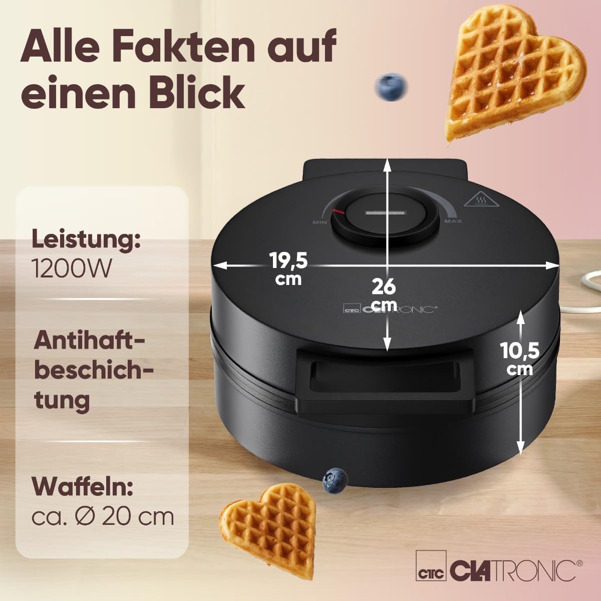Waffeleisen Herzform, Schwarz