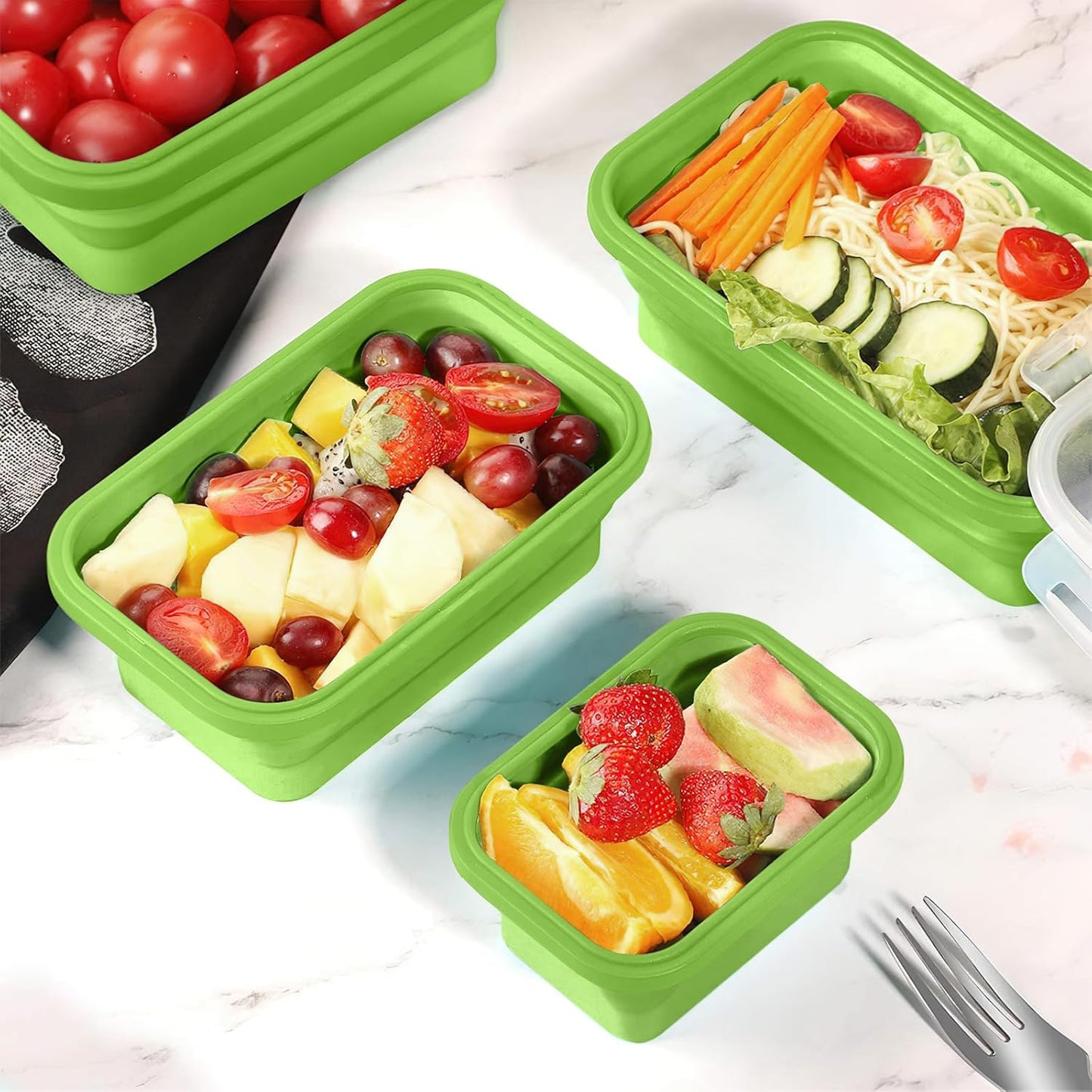 Faltbares Food Container-Set, 4-teilig mit Deckel, Hellgrün