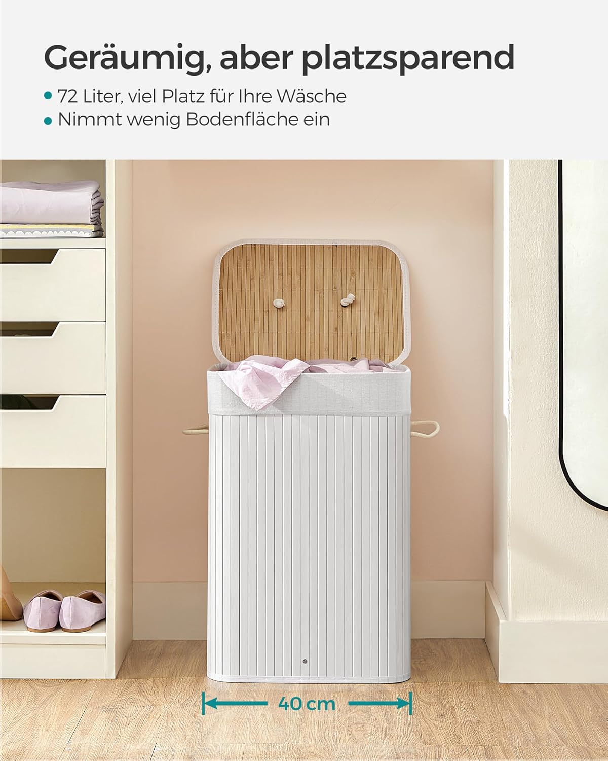 Wäschekorb mit Deckel, faltbar, 72 L Weiss