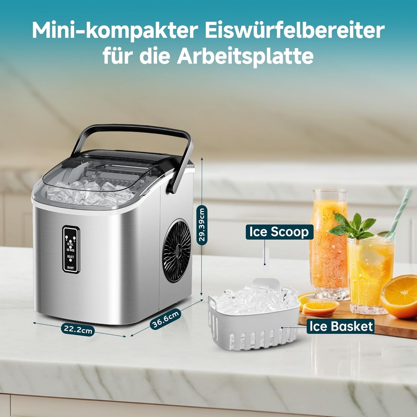 Tragbare Eiswürfelmaschine, Silber-1.2L
