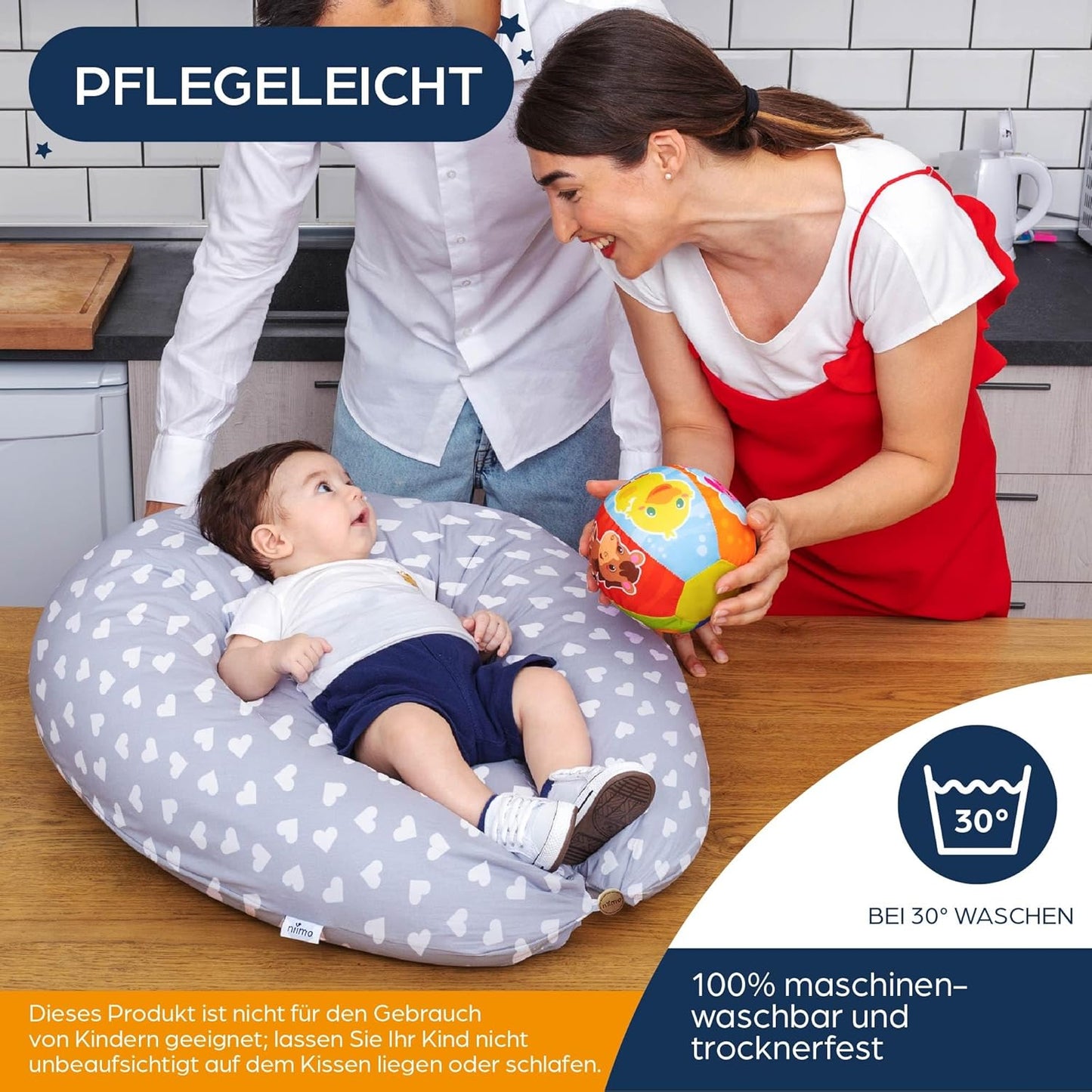 Schwangerschaftskissen, Grau-weiss Herz / 2-in-1 Kissen
