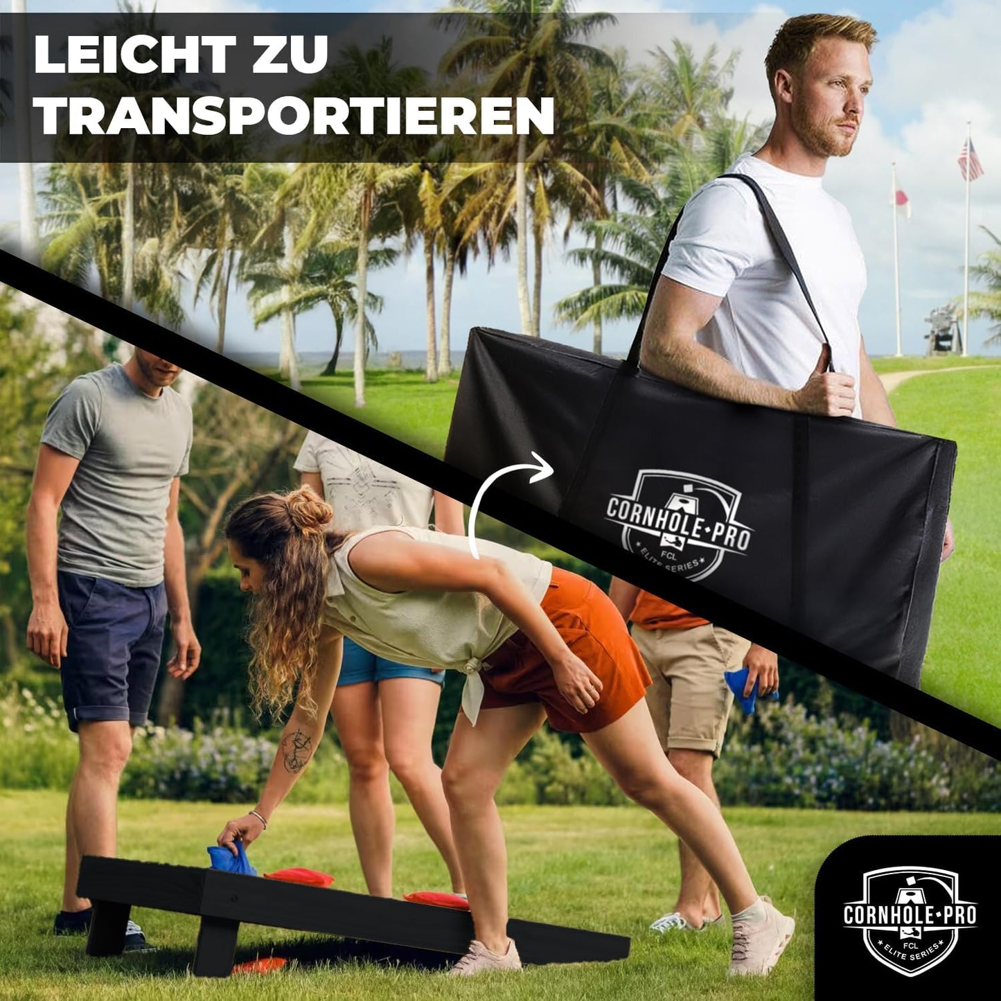 Cornhole Wurfspiel-Set mit 2 Boards + 8 Säckchen, Cornhole aus Holz Old