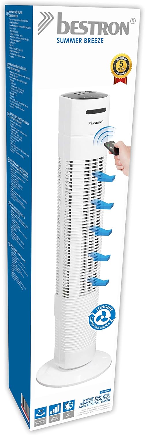 Turmventilator mit drei Geschwindigkeitsstufen und Timer, Weiss Höhe: 78 cm