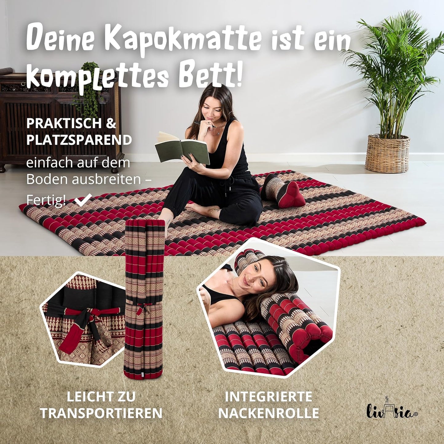 Rollmatratze 200x145 cm, XL (200 x 145 cm) Rot/Schwarz