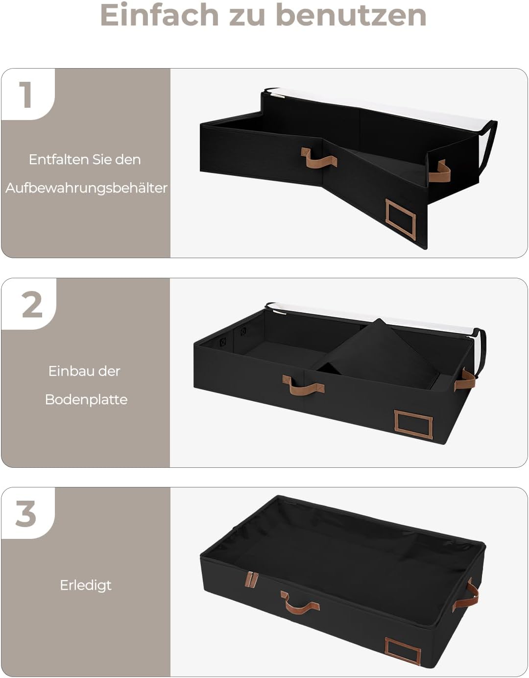 Unterbett Aufbewahrungsboxen-Set 84x43x15 cm, 84cm × 43cm × 15cm Schwarz