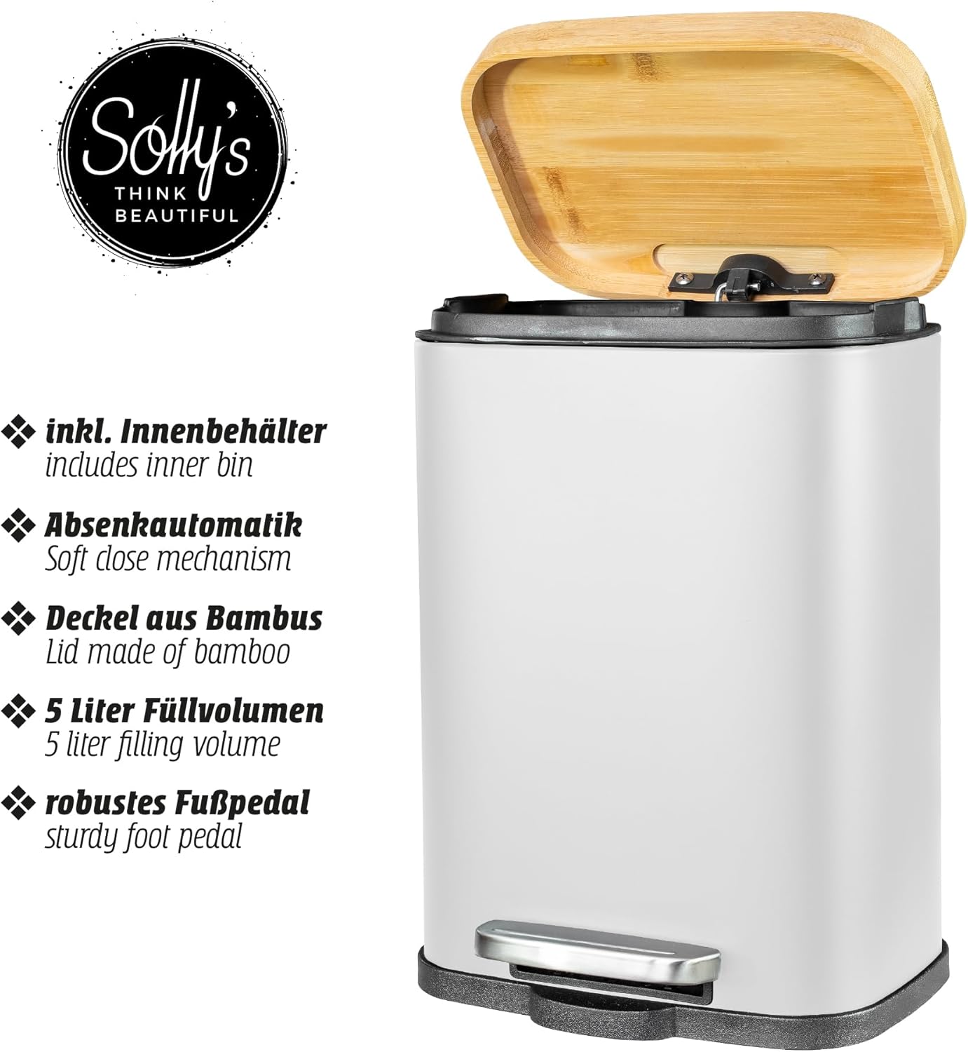 Kosmetikeimer mit Absenkautomatik, Weiß 5 Liter