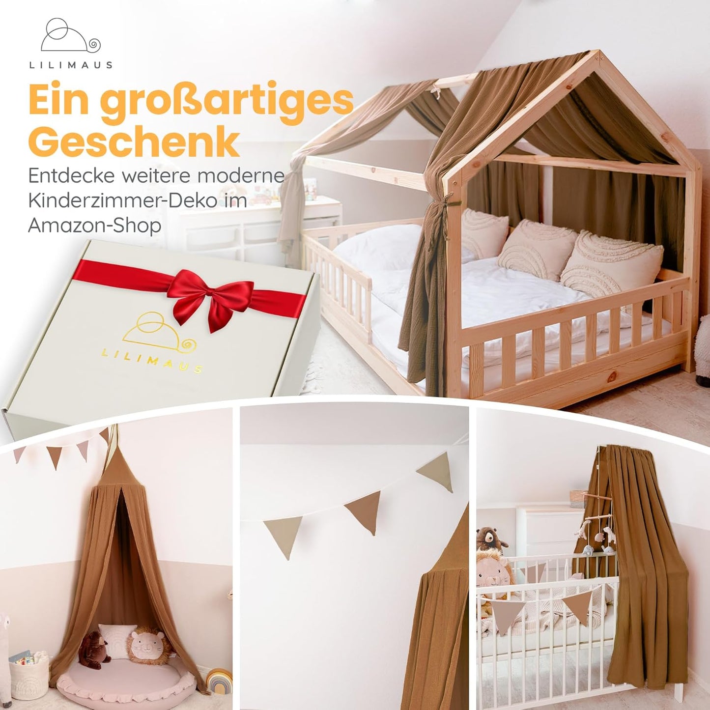 Betthimmel für Hausbett, Nougat 135 x 420cm ohne Goldapplikation