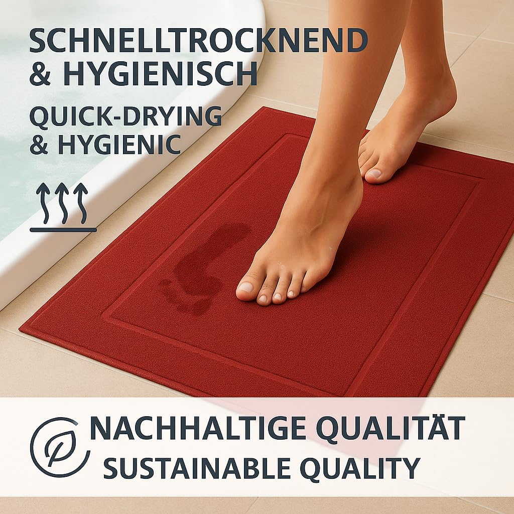 2er-Set Badematten, 50x70 cm, 2x Badvorleger Rubinrot