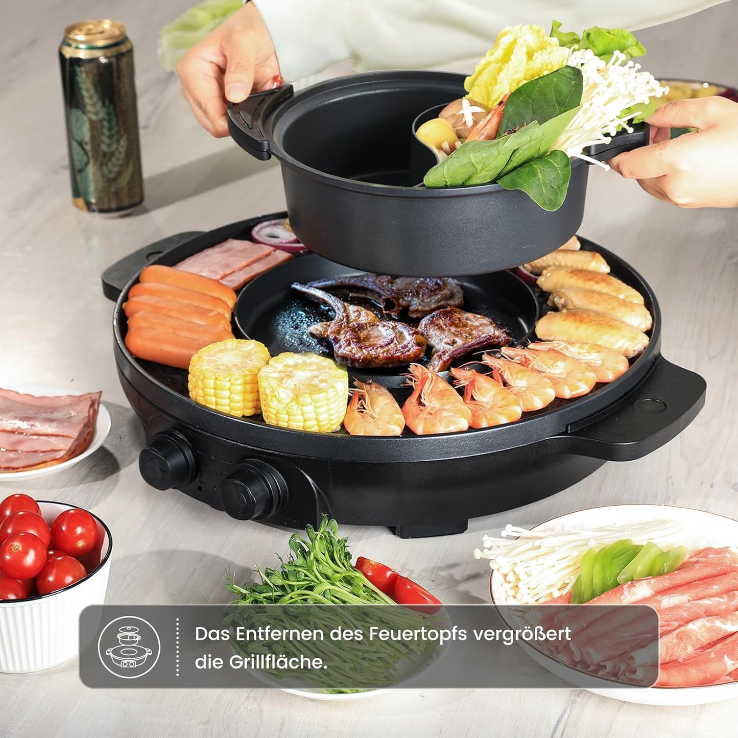 Hot Pot & Raclette Grill, Breite 39 cm - Hot Pot abnehmbar
