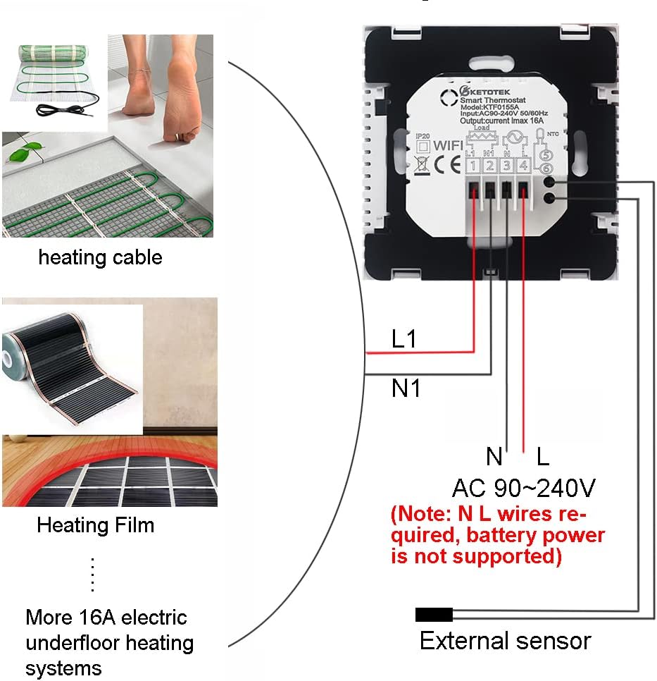 KTF0155A, 16A Fussbodenheizung Elektrisch, Weiss