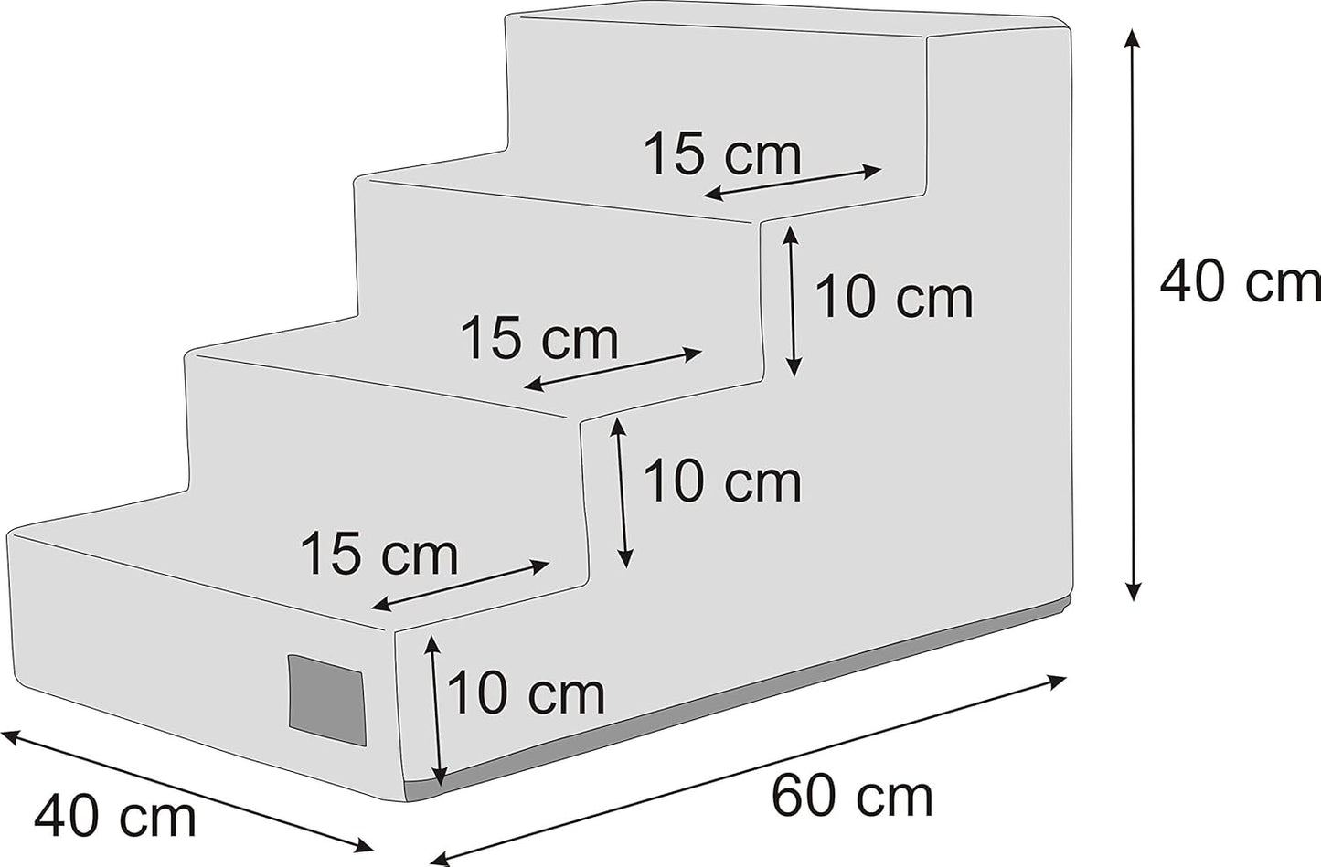 4-stufige Tiertreppe für kleine Hunde und Katzen, Mittel - höhe 40 cm / Schwarz