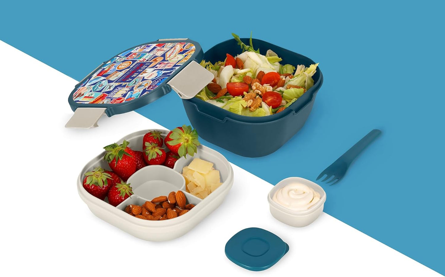 Lunchbox mit Fächern und Gewürzbehälter, TRAVEL STICKERS