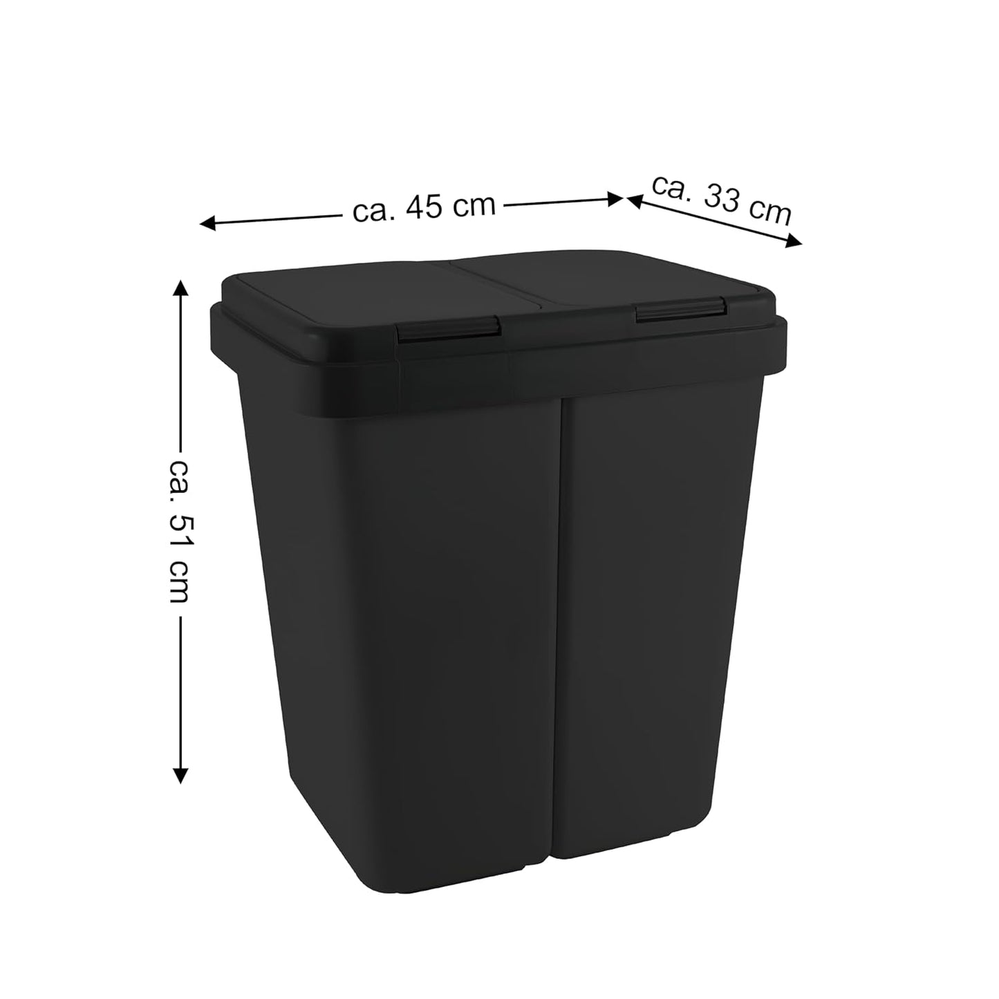 Zweimer Duo Müllbehälter mit Deckel (2 x 25L), Schwarz