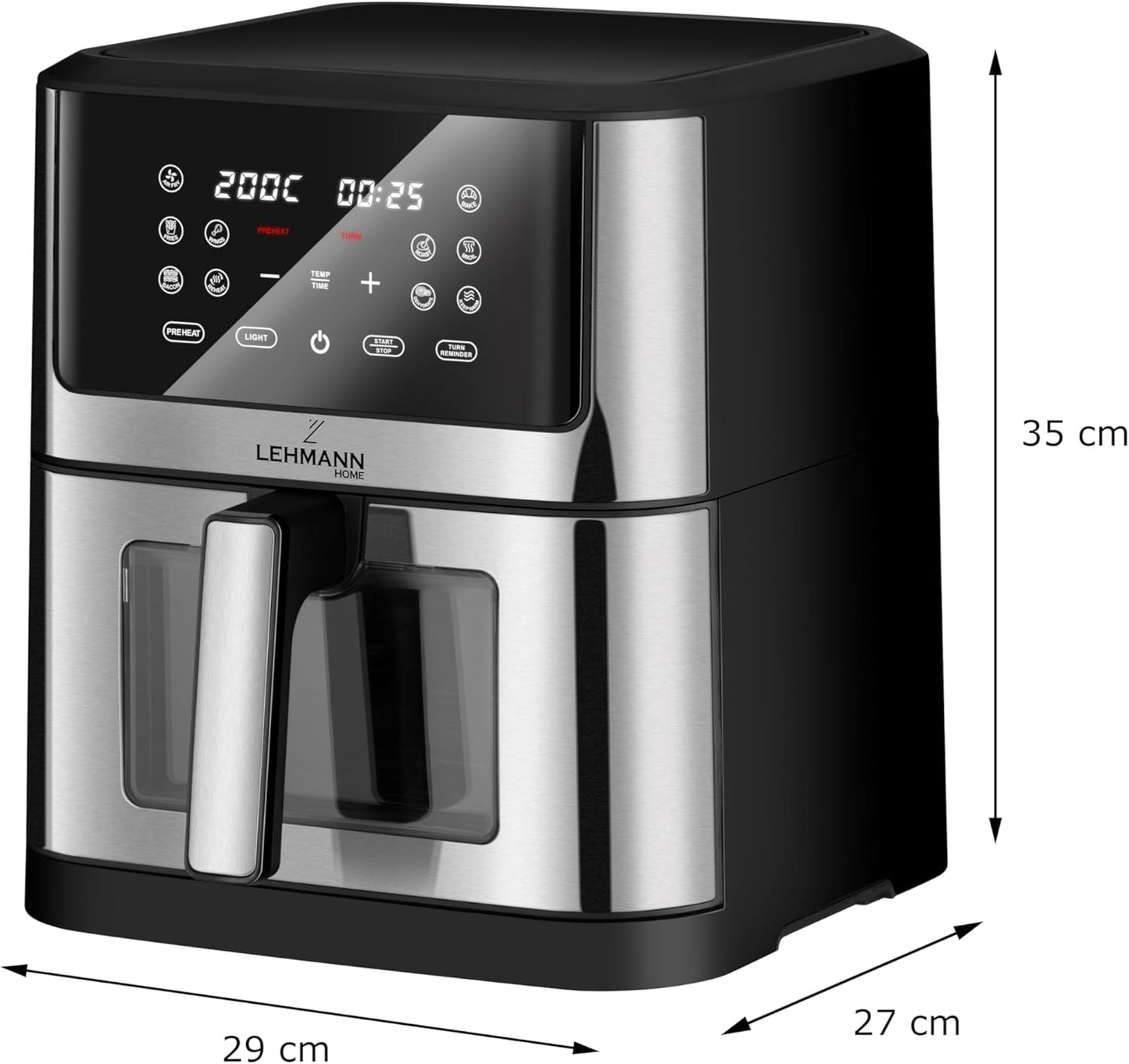 Heissluftfritteuse Air Fryer LHODF-1435 mit Sichtfenster, 12 Programmen & Timer, 8L mit Sichtfenster v2