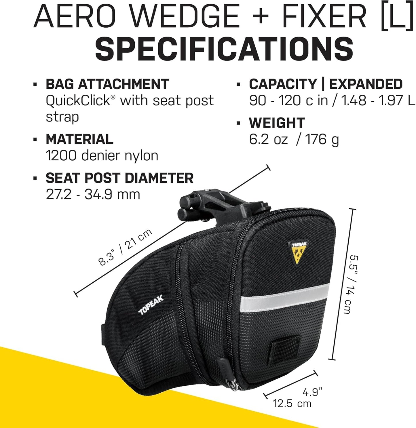 Velo-Satteltasche, Large (21 x 14 x 12.5 cm, 1.48 - 1.97 L) Schwarz