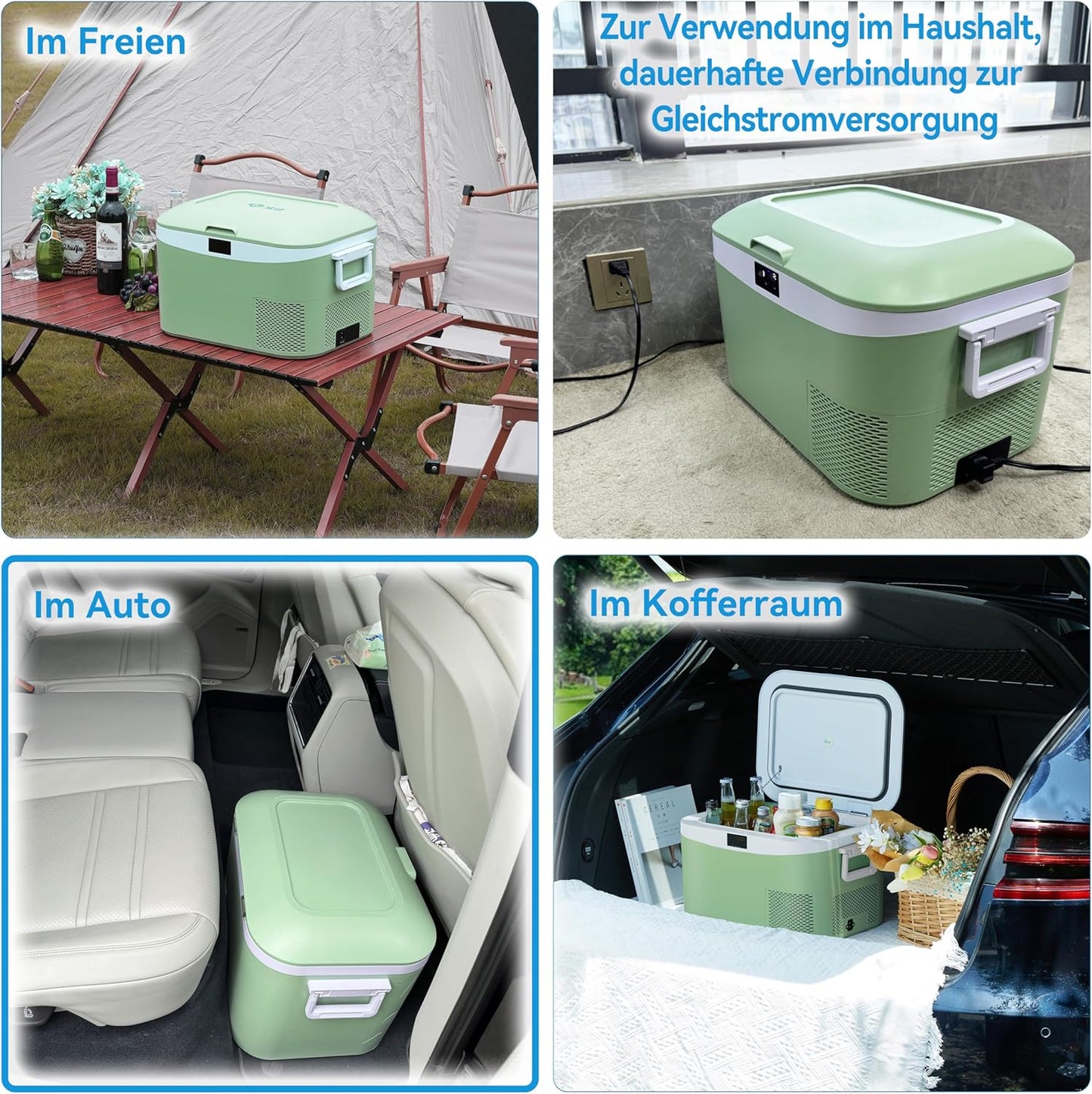Tragbare Kühlbox für Auto & Camping, 12,8 Liter Grün