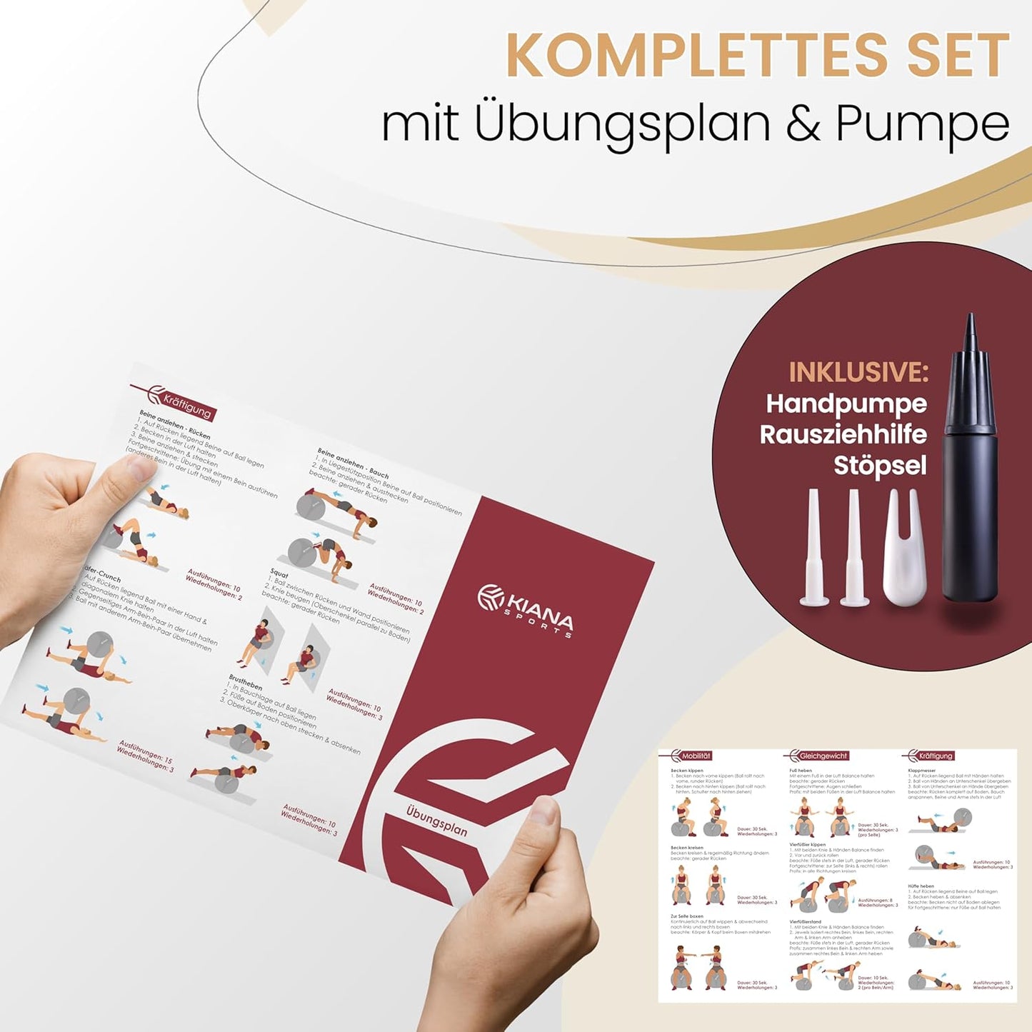 XL-Gymnastikball mit Noppen & Pumpe, Ockergelb XL (für Körpergröße ab 180 cm)