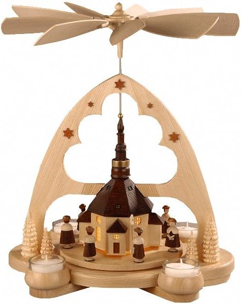 Weihnachtspyramide Seiffener Kirche, 1-stöckig, mit LED-Beleuchtung