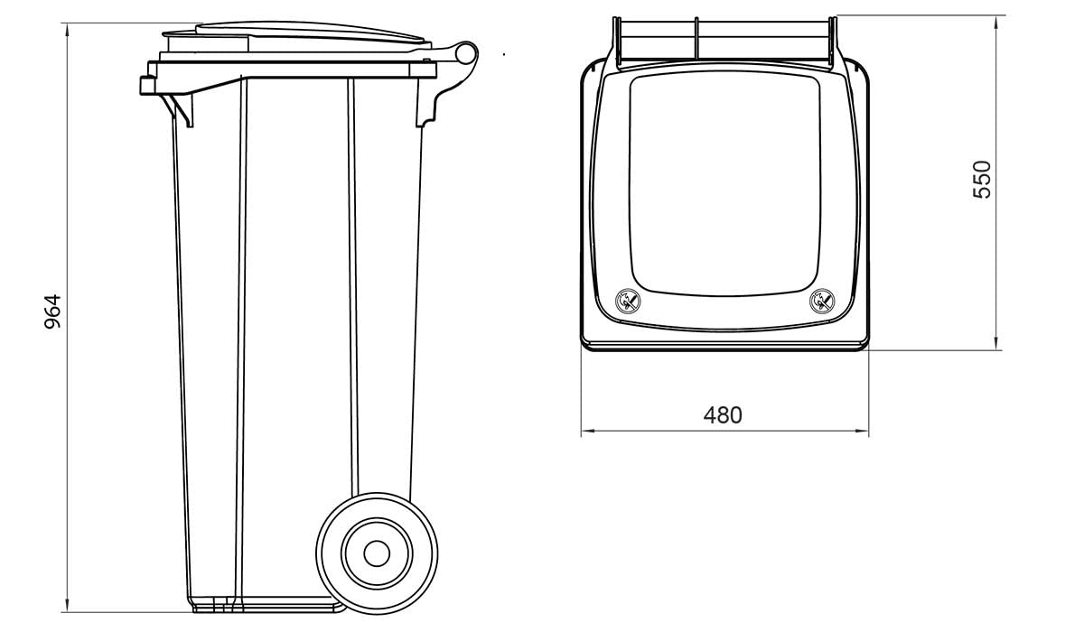 Mülltonne mit Rädern und Deckel, 120 Liter Grau/Gelb