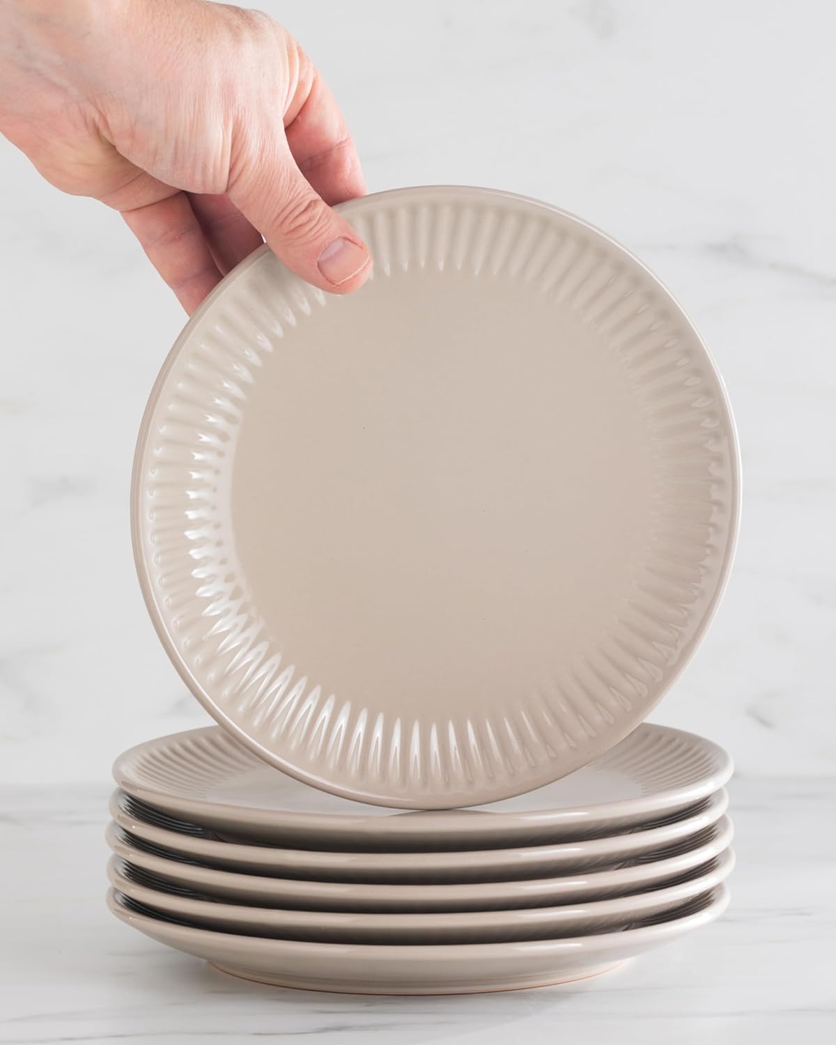 Skandinavisches Suppenteller-Set Hygge, Tiefe Teller (6x) Hellbraun