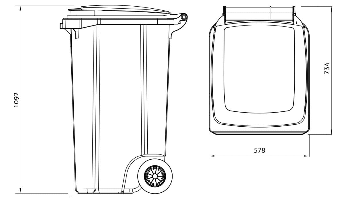 Mülltonne mit Deckel und Rädern, 240 Liter Rot