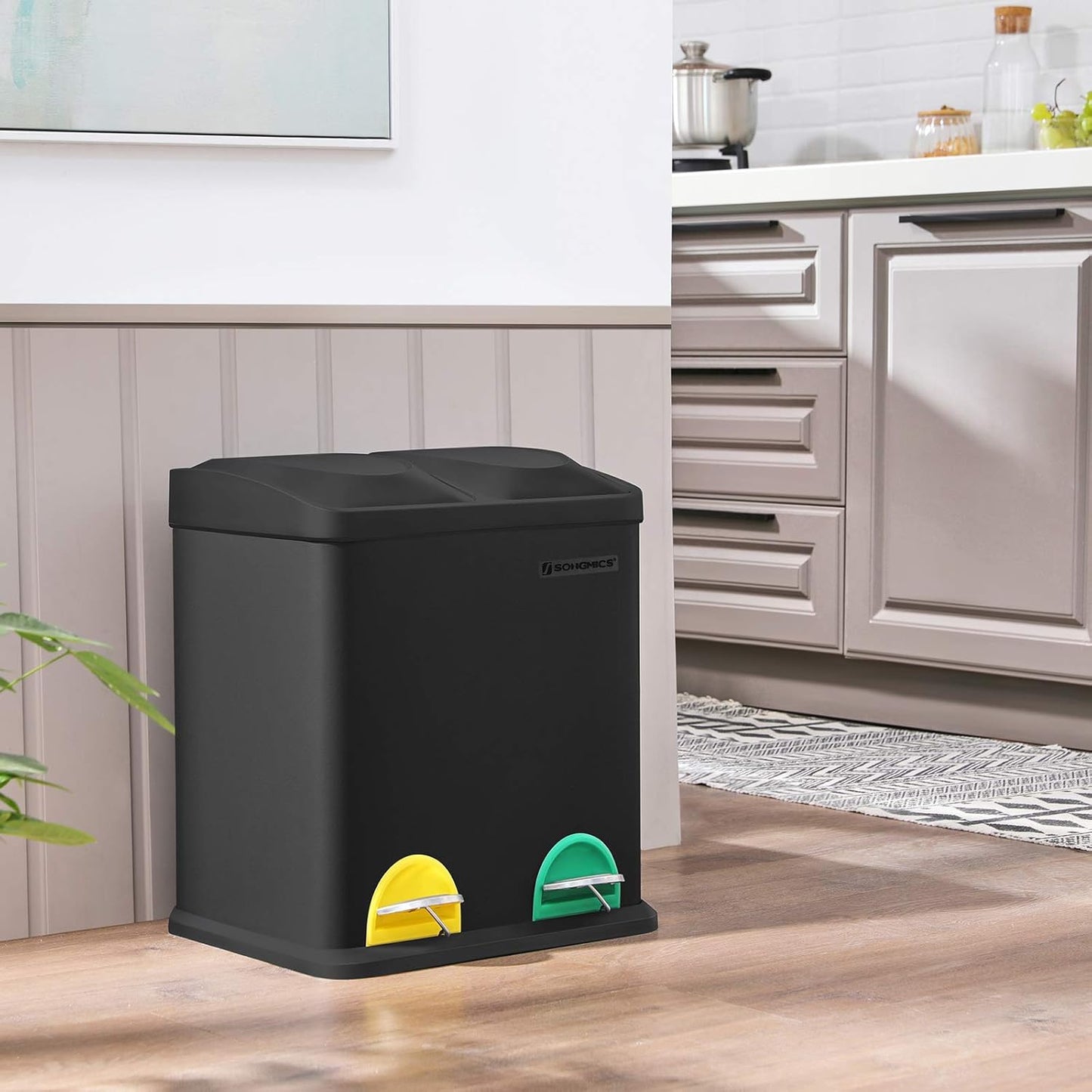 Mülleimer mit Mülltrennsystem, 2 x 15 L schwarz