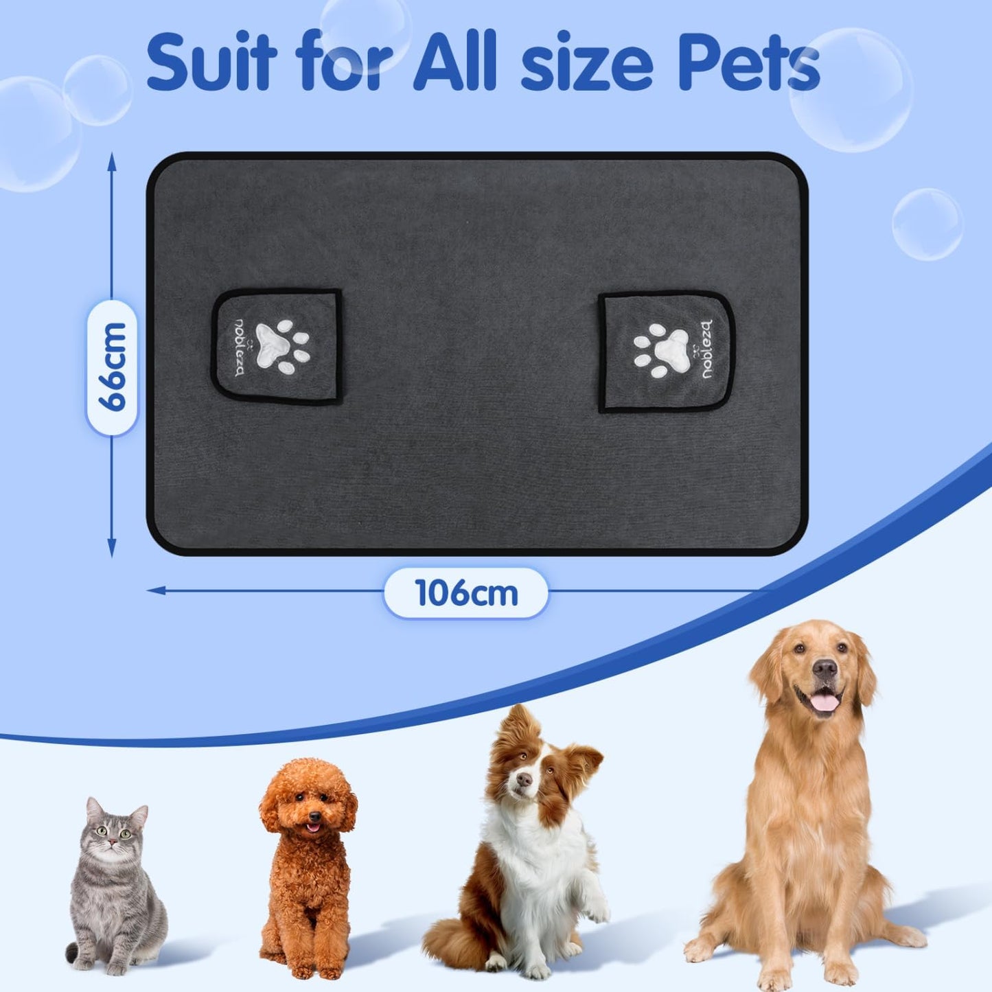 2er Set Hundehandtücher, 2 Stück L106*W66cm Dunkelgrau