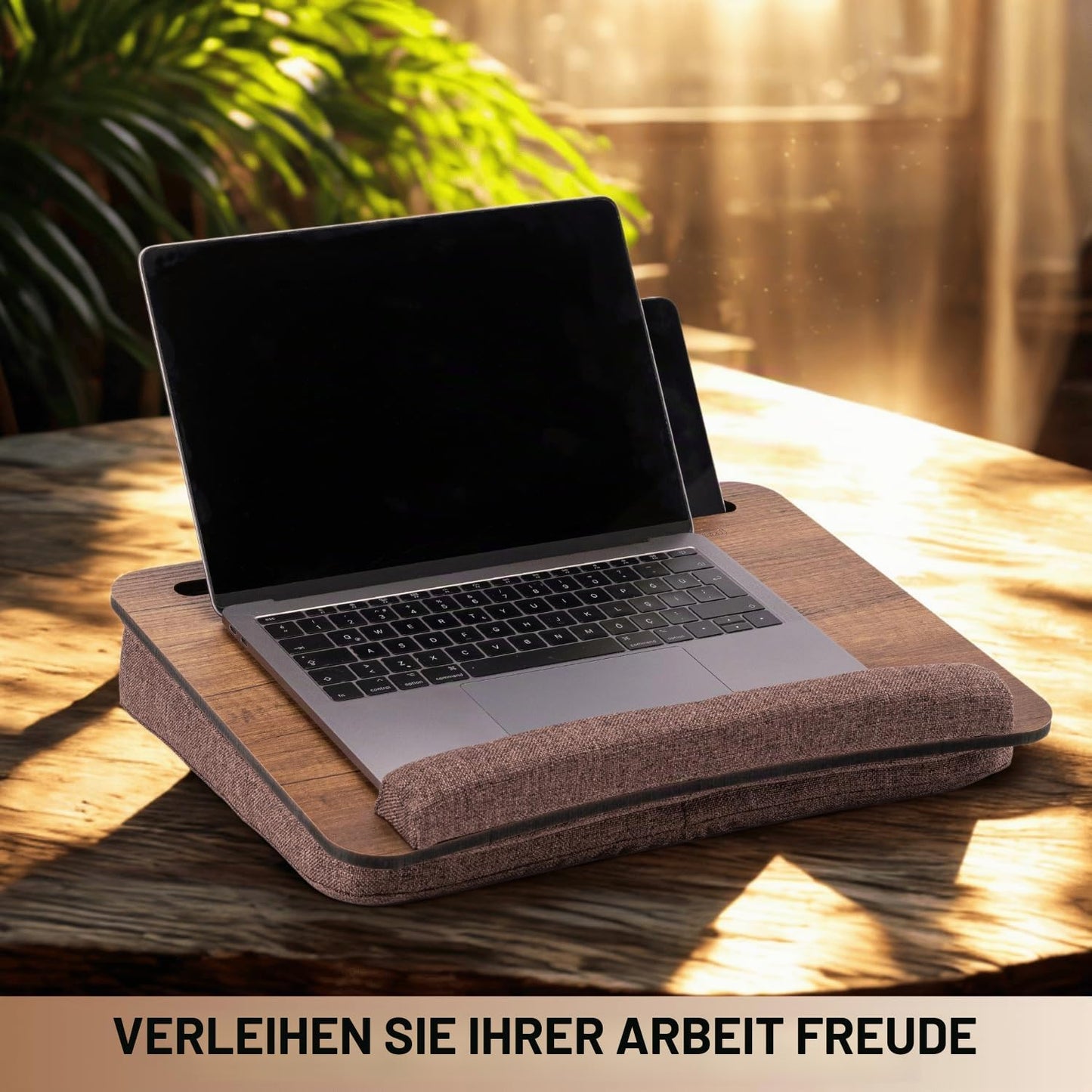 Tragbarer Laptoptisch mit Kissenauflage, Walnuss