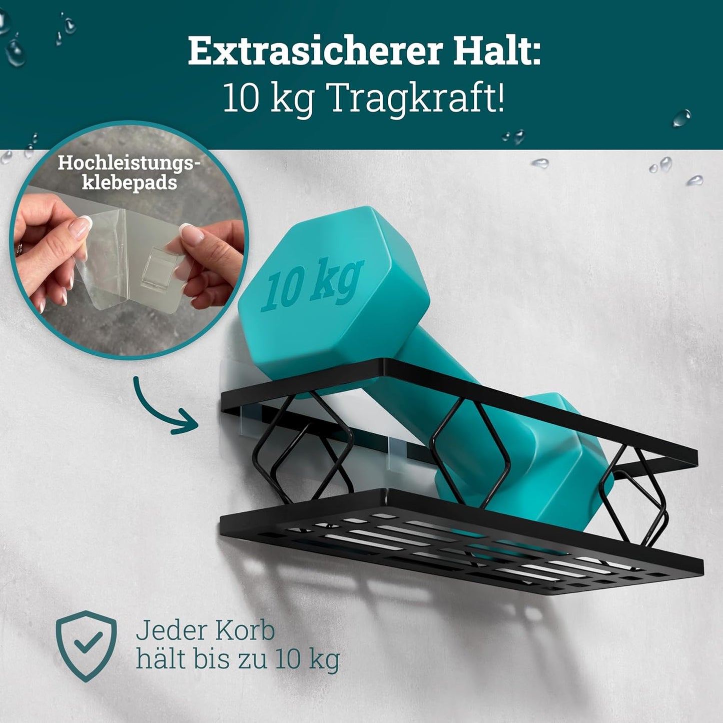 10-teiliges Duschablage-Set ohne Bohren, Set | Schwarz