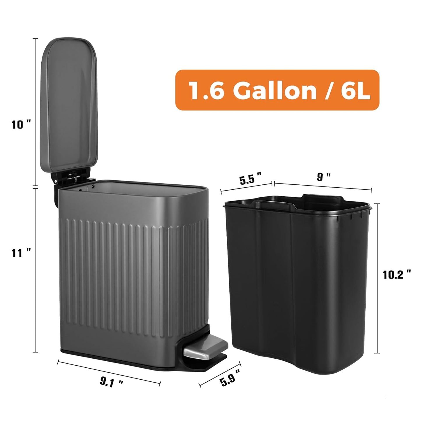 Mülleimer mit Soft Close Deckel, Grau