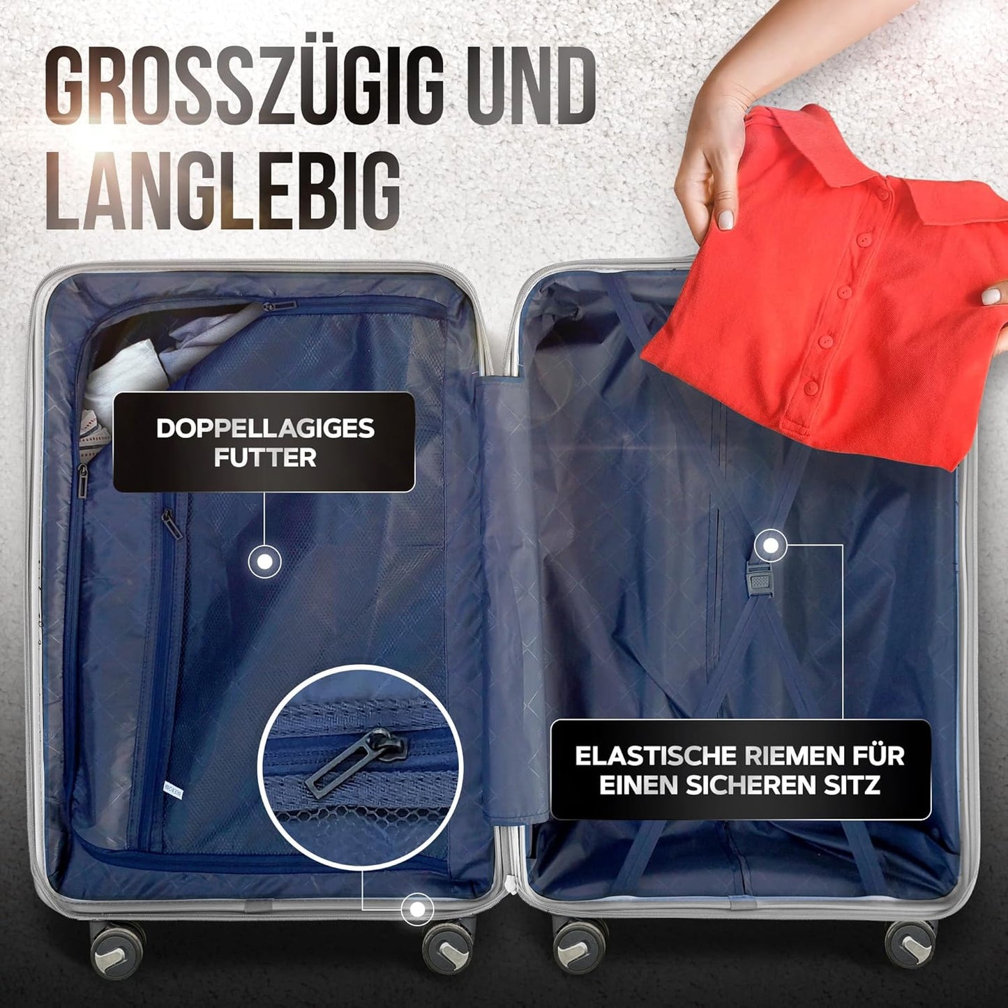 Hartschalen Reisekoffer mit TSA Schloss, Grau V3, M