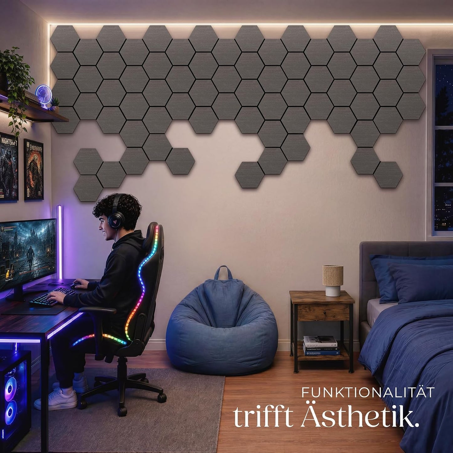 4er-Set Akustikpaneele, 4er Set Eiche Grau