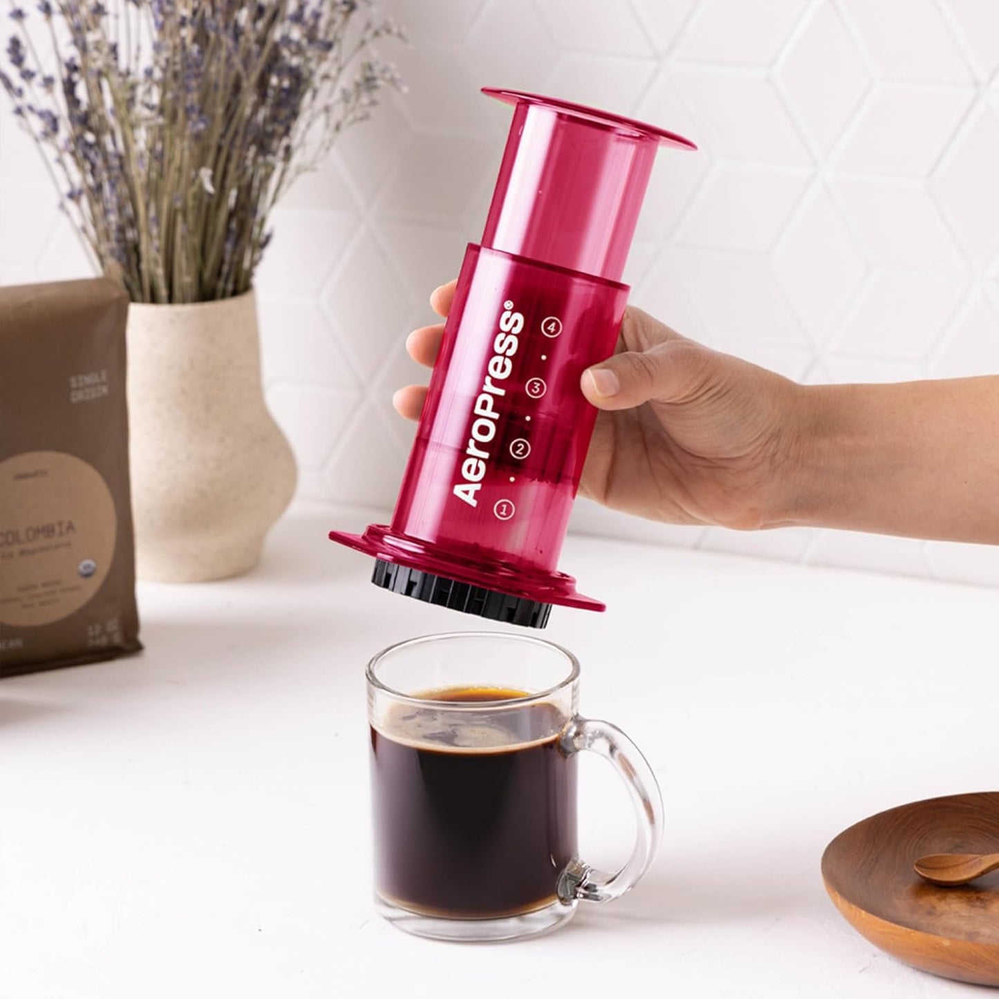 Clear Pink Kaffeepresse für Reisen & Camping, Rosa Standard