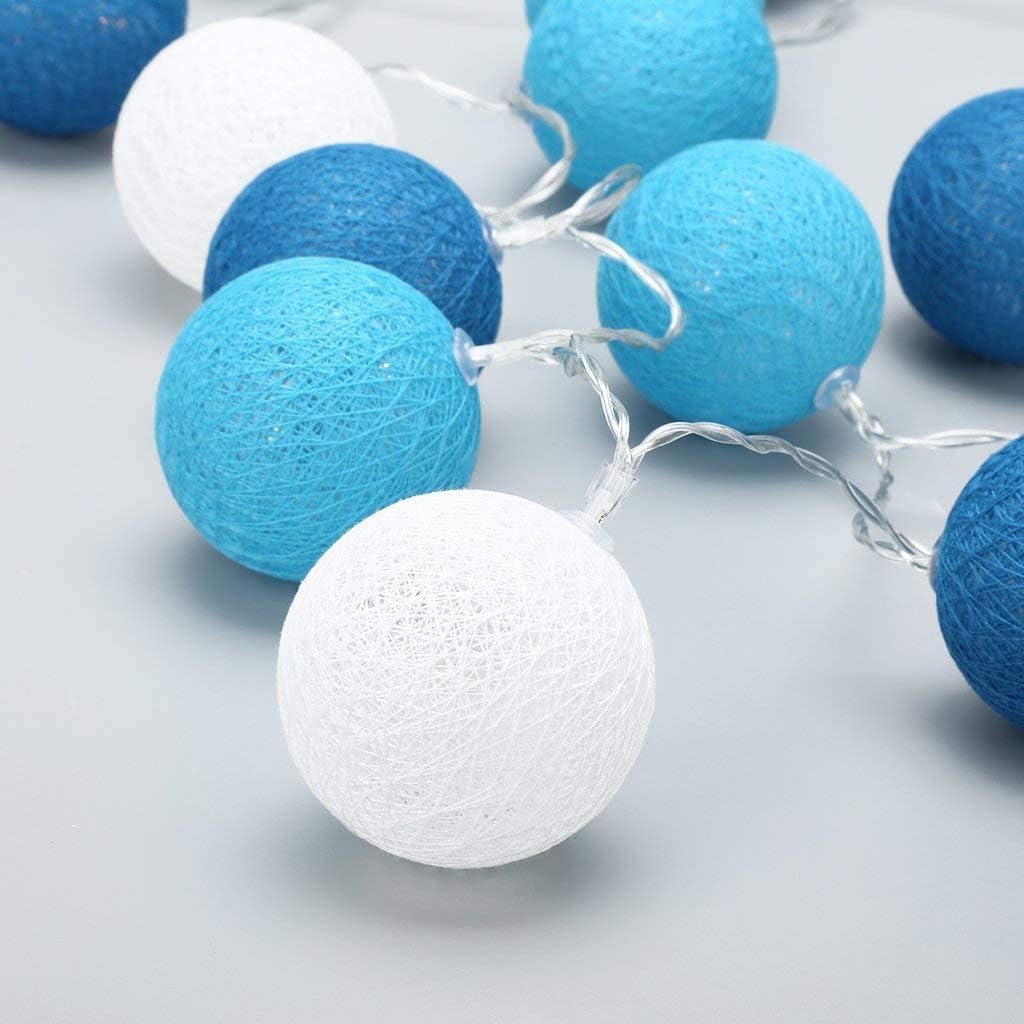 Lichterkette mit Baumwollkugeln, Blau Batterie