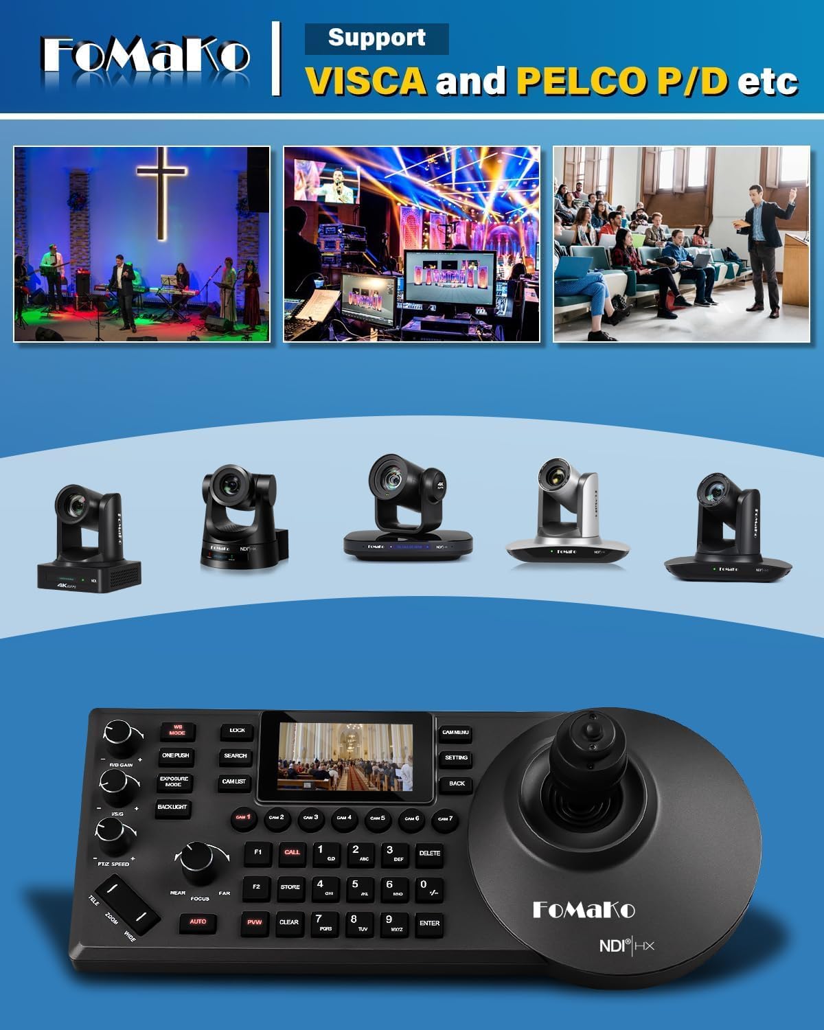 NDI HX3 PTZ Kamera-Set mit KI-Auto-Tracking & Controller, 30x NDI AI + NDI PTZ Controller