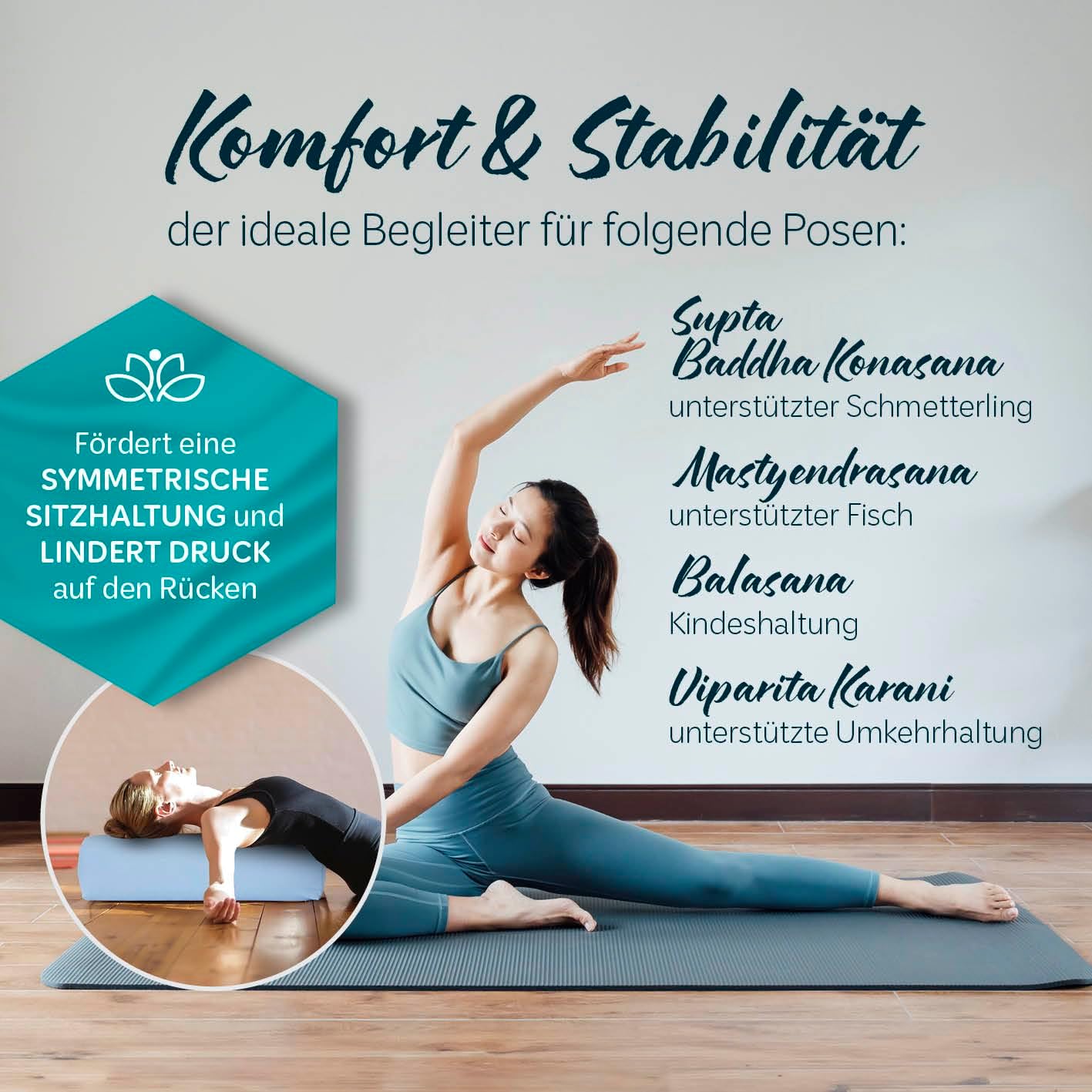 Yogabolster Paravati mit Bio-Buchweizenschalen-Füllung, waschbar, Buchweizen Hellblau