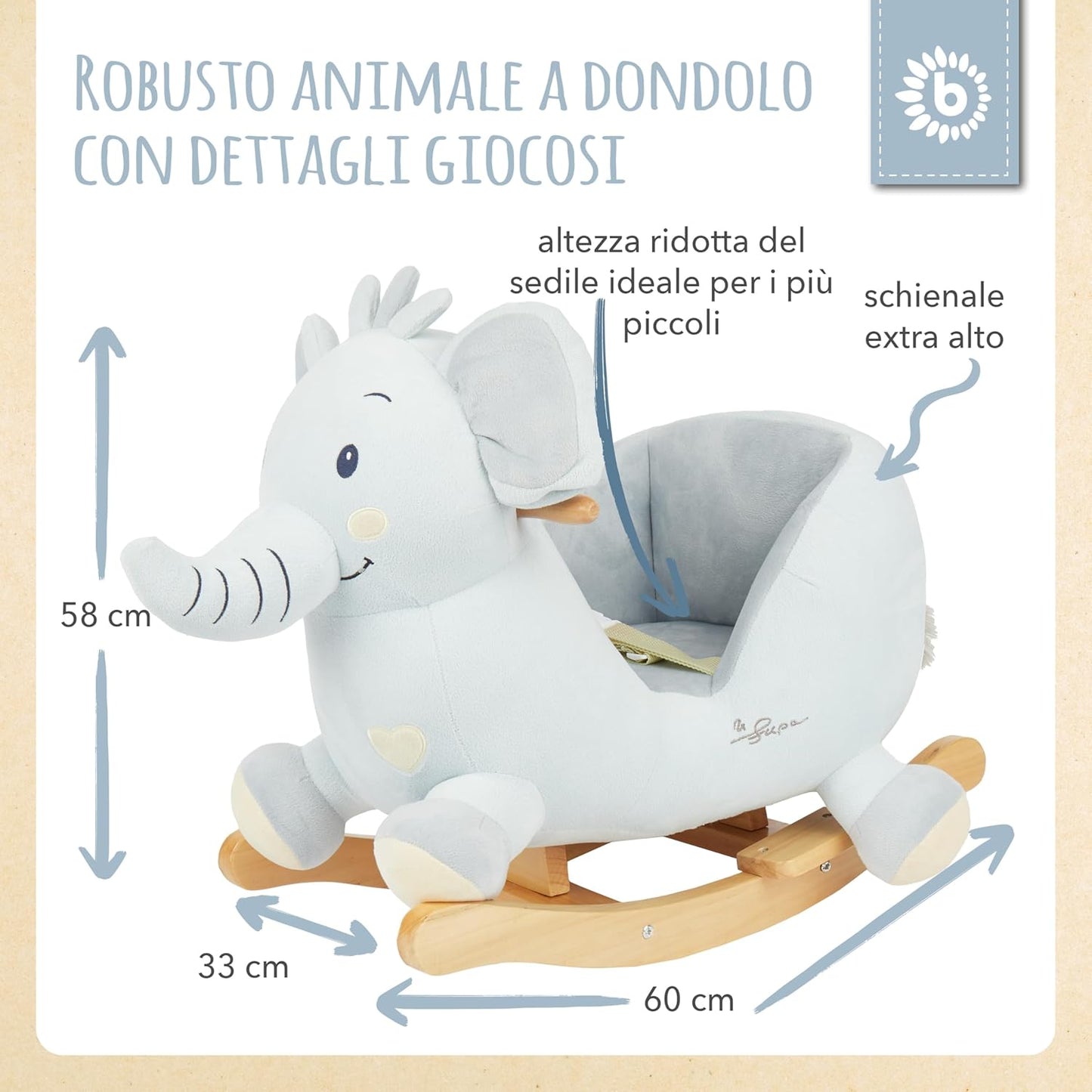 Schaukeltier Elefant Tiko mit Sicherheitsgurt, Elefant Tiko