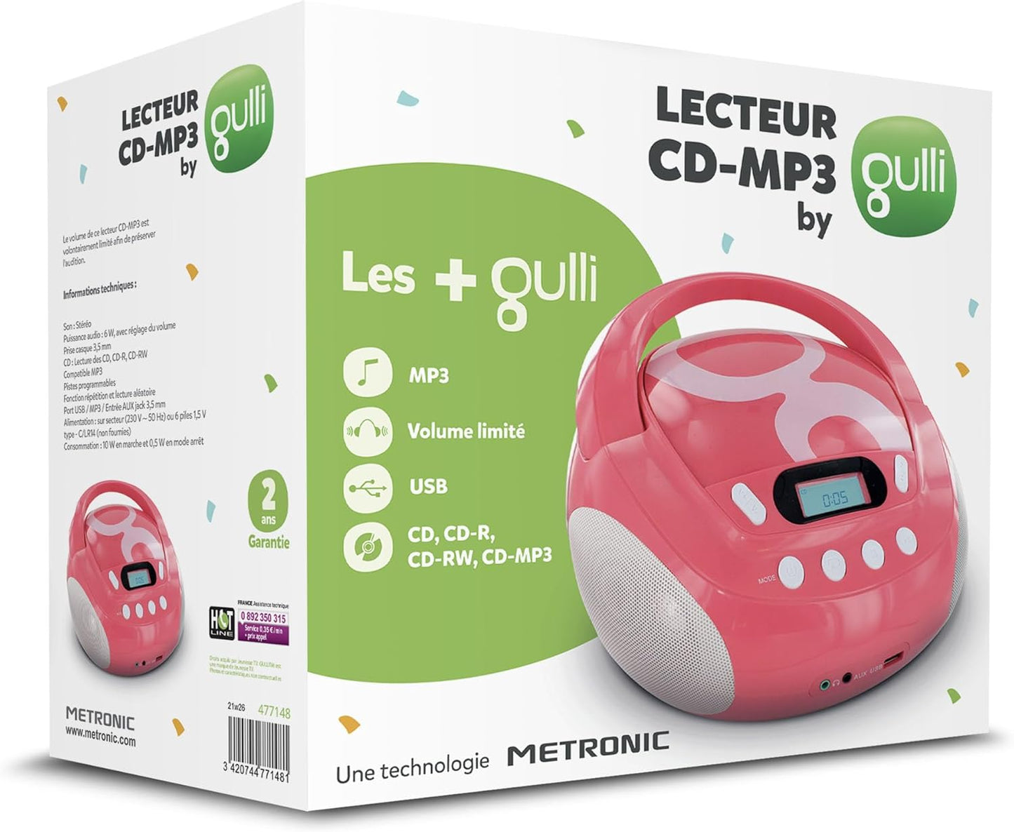 Tragbarer CD-/MP3-Player für Kinder mit USB-Port, Gulli Rosa