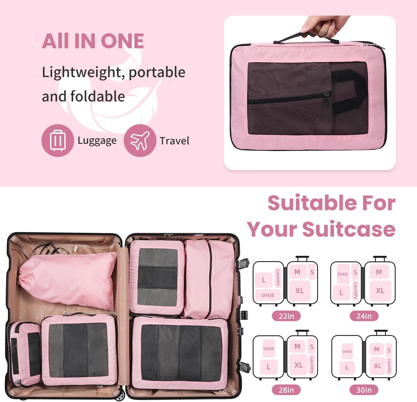 Kompressions-Packwürfel, Pink 6 Set