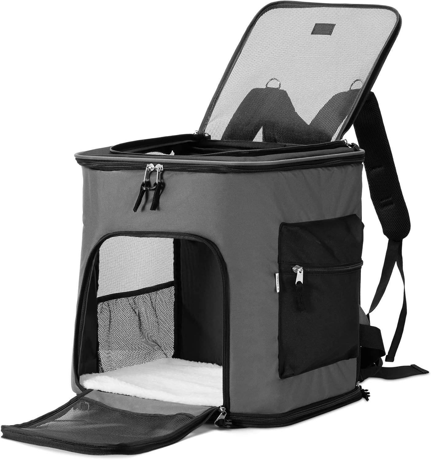 Haustierrucksack mit Bauchgurt, faltbar, Dunkelgrau