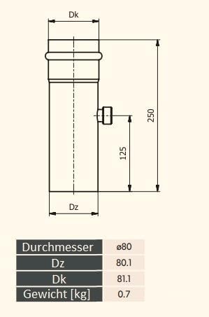 Abgasrohr für Pelletheizungen, Pelletohr 0,25m mit Messstutzen
