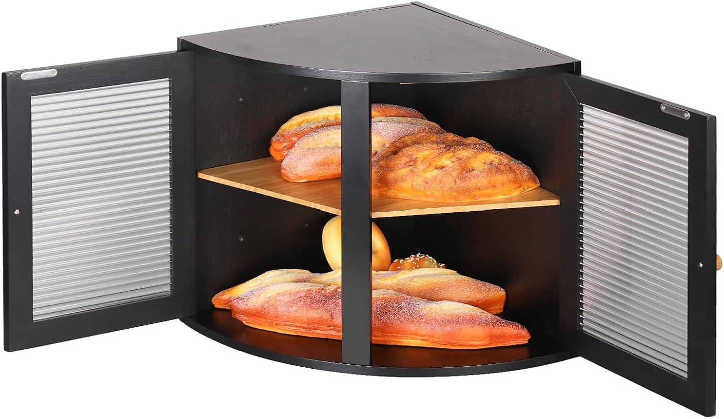 Brotkasten mit 2 Etagen und Durchblick-Fenster, Schwarz/Durchscheinend 32x32x34cm Durchscheinendes Fenster