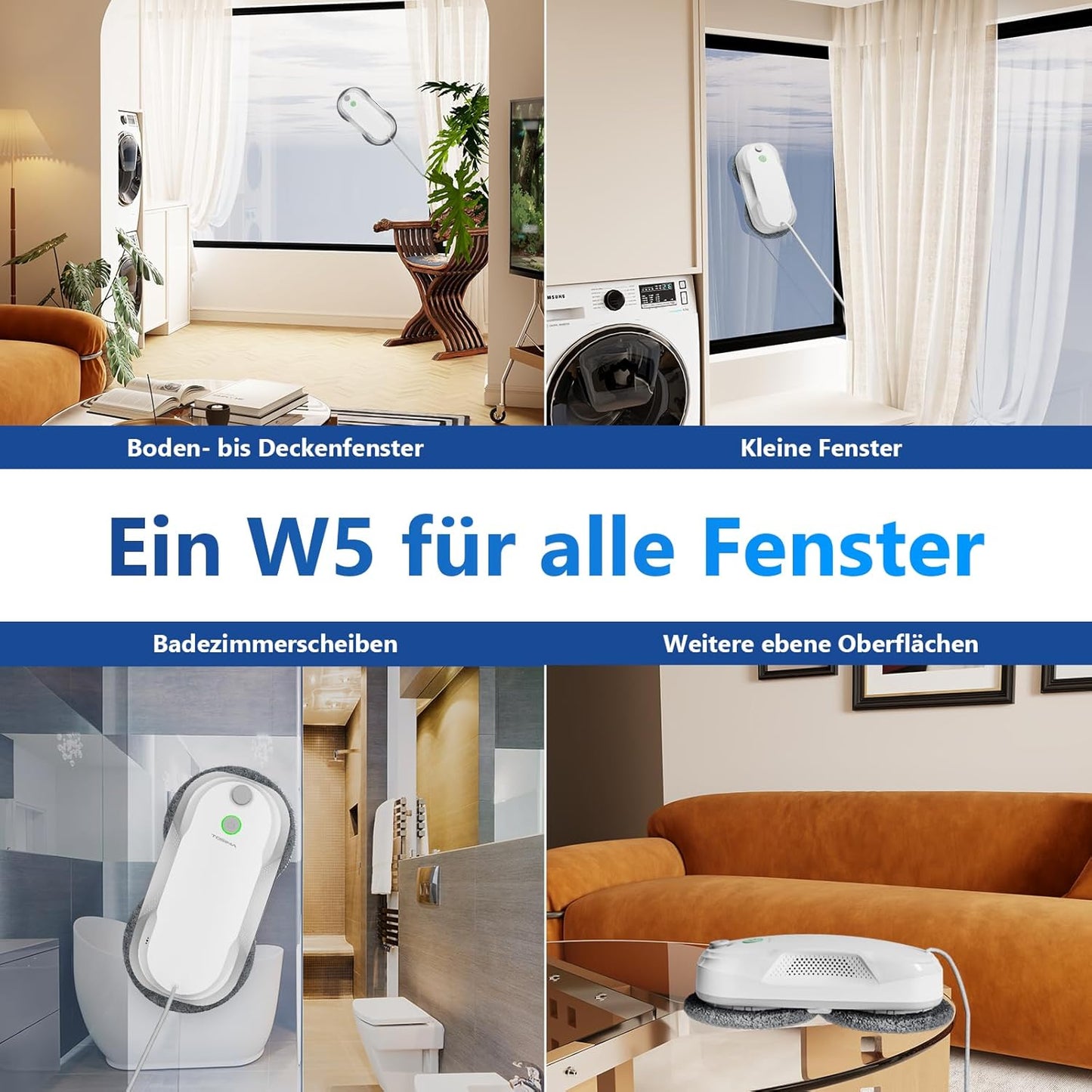 W5 Fensterputzroboter mit Ultraschall-Sprühfunktion, Weiss-w5