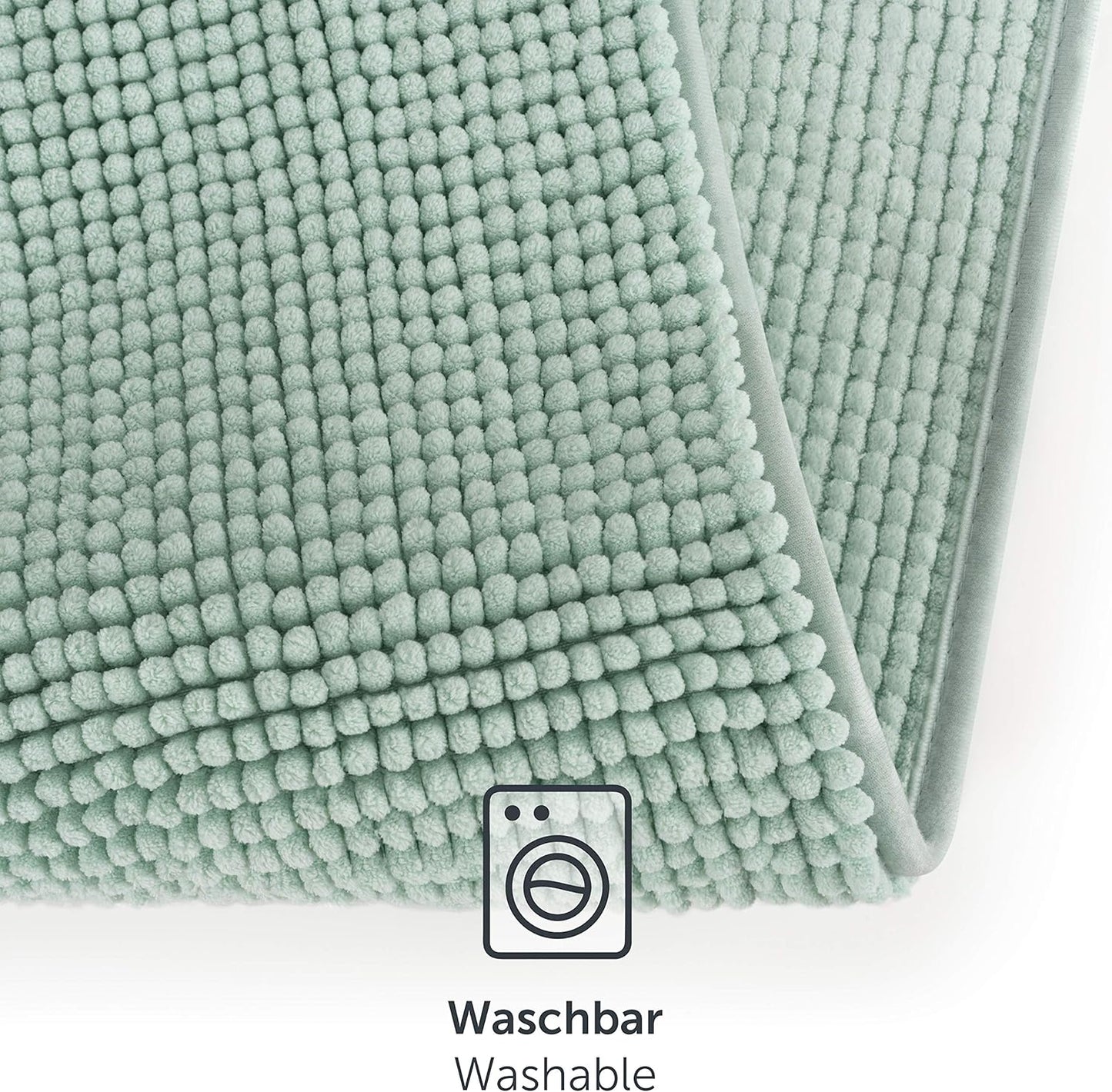 Chenille Badematte, rutschfest, Mintgrün 70 x 120 cm (Rechteckig)
