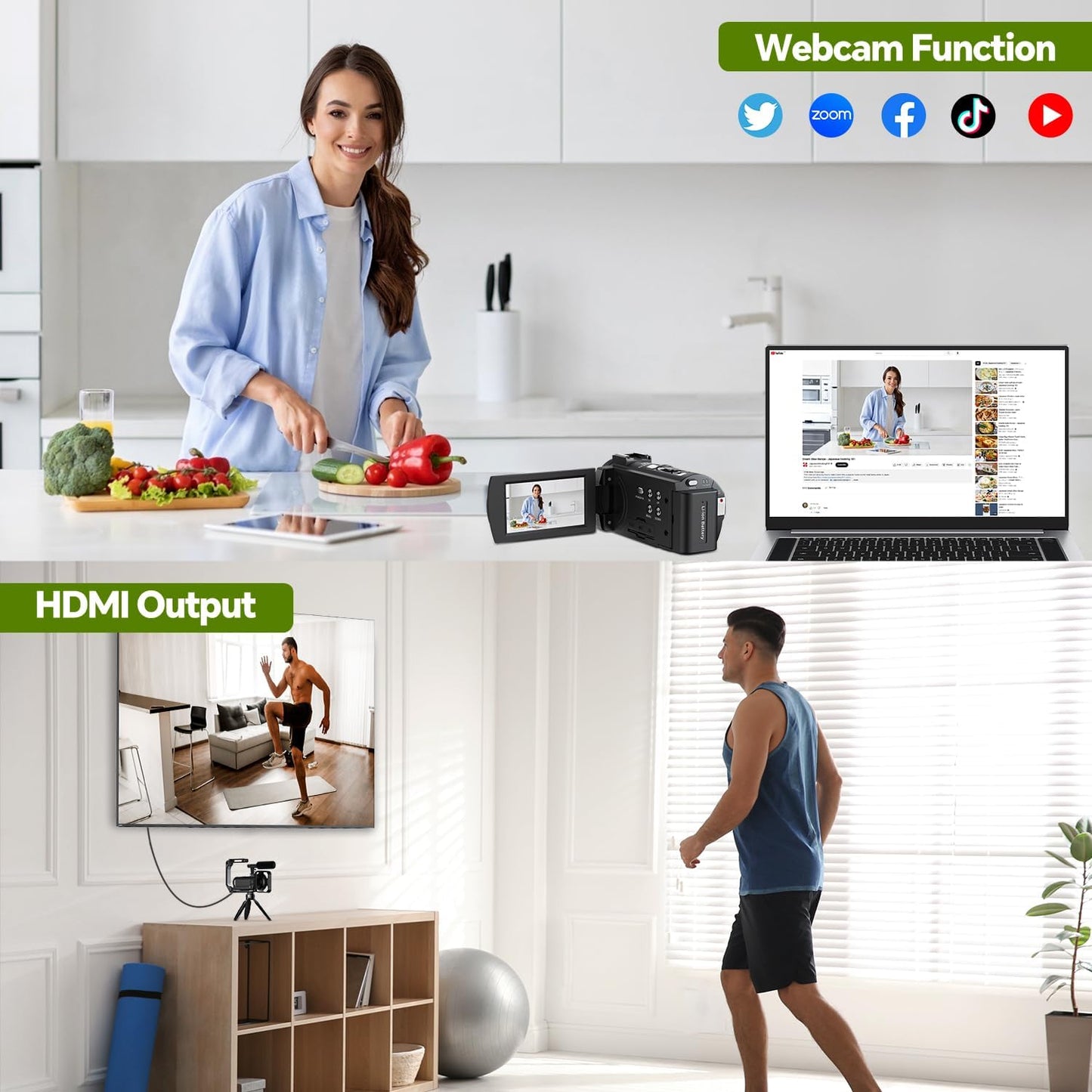 AC12C Videokamera Camcorder 5K mit Nachtsicht, Fernbedienung, Mikrofon und Stabilisator, Black