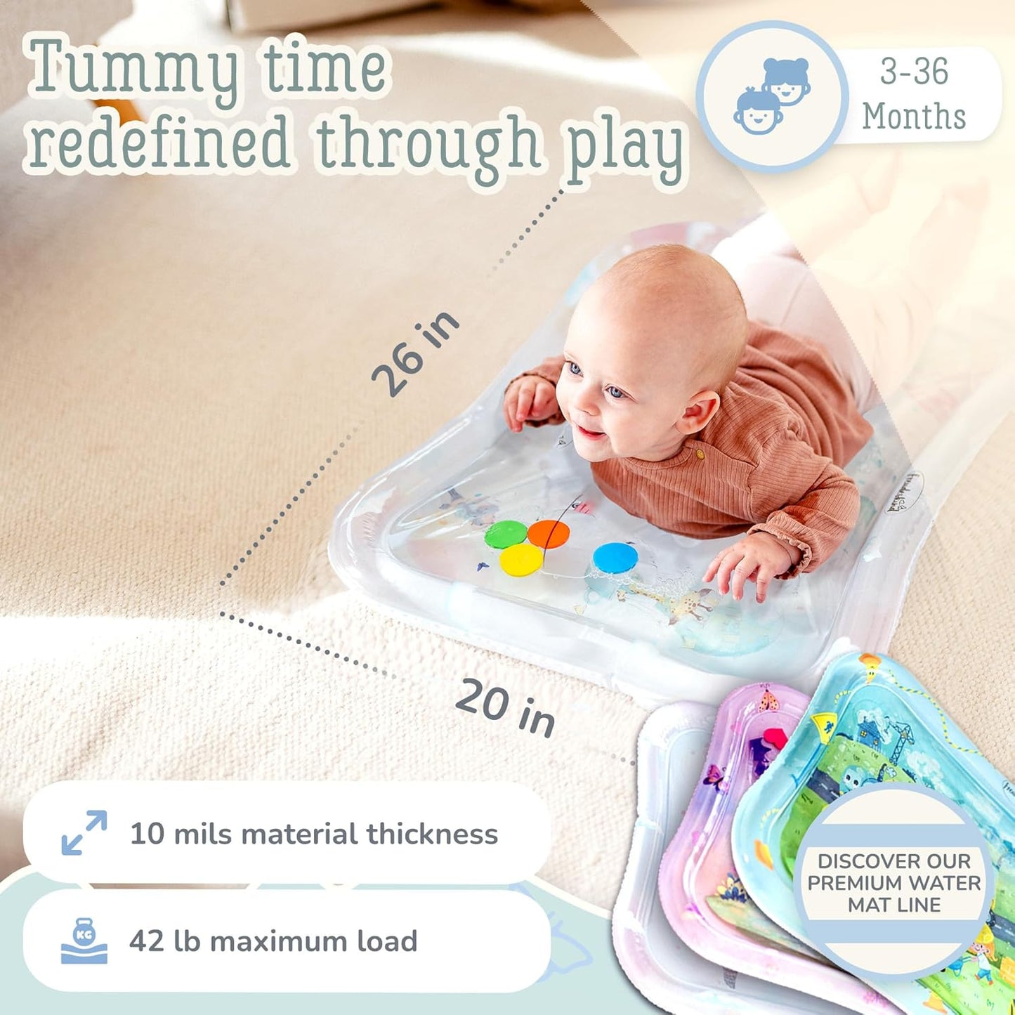 Baby Wasserspielmatte für Bauchlage, Zirkustiere, Zirkustiere (wolkenweiss) - Klein