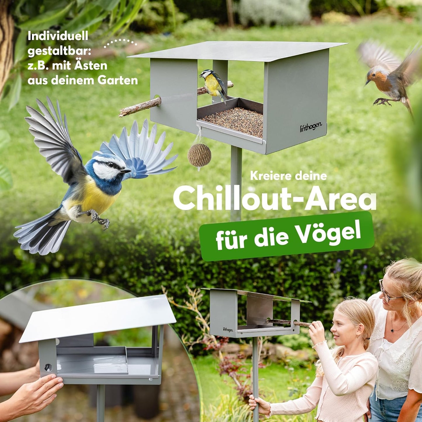 3-in-1 Vogelhaus mit Ständer linthagen, Grau