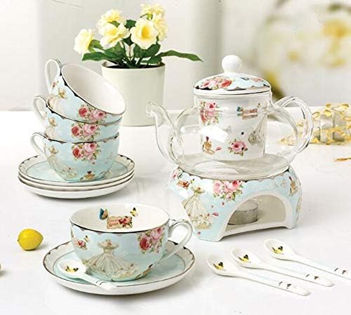 Teekanne mit Stövchen und Teesieb, Blau
