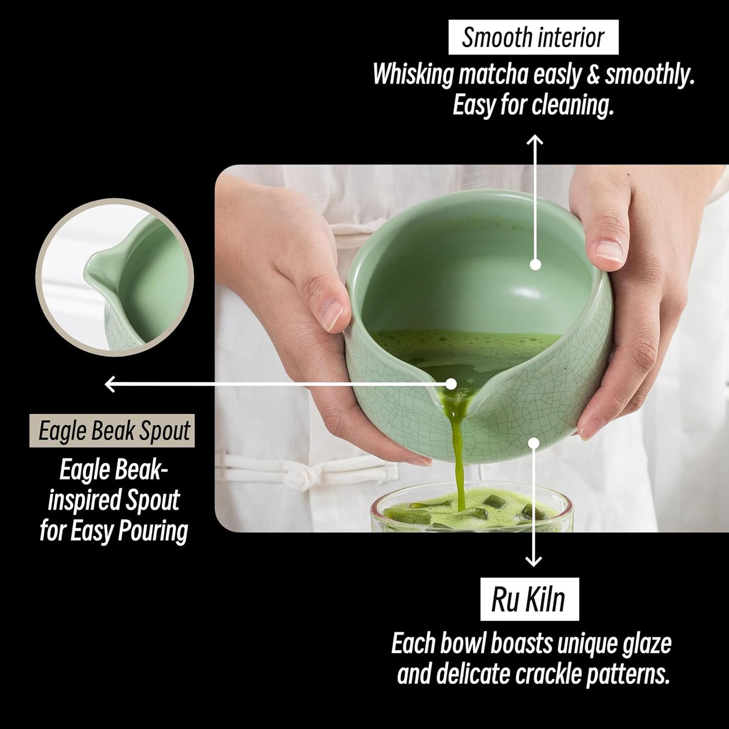 2-teiliges Matcha Schalen-Set mit Ausgiesser, Green