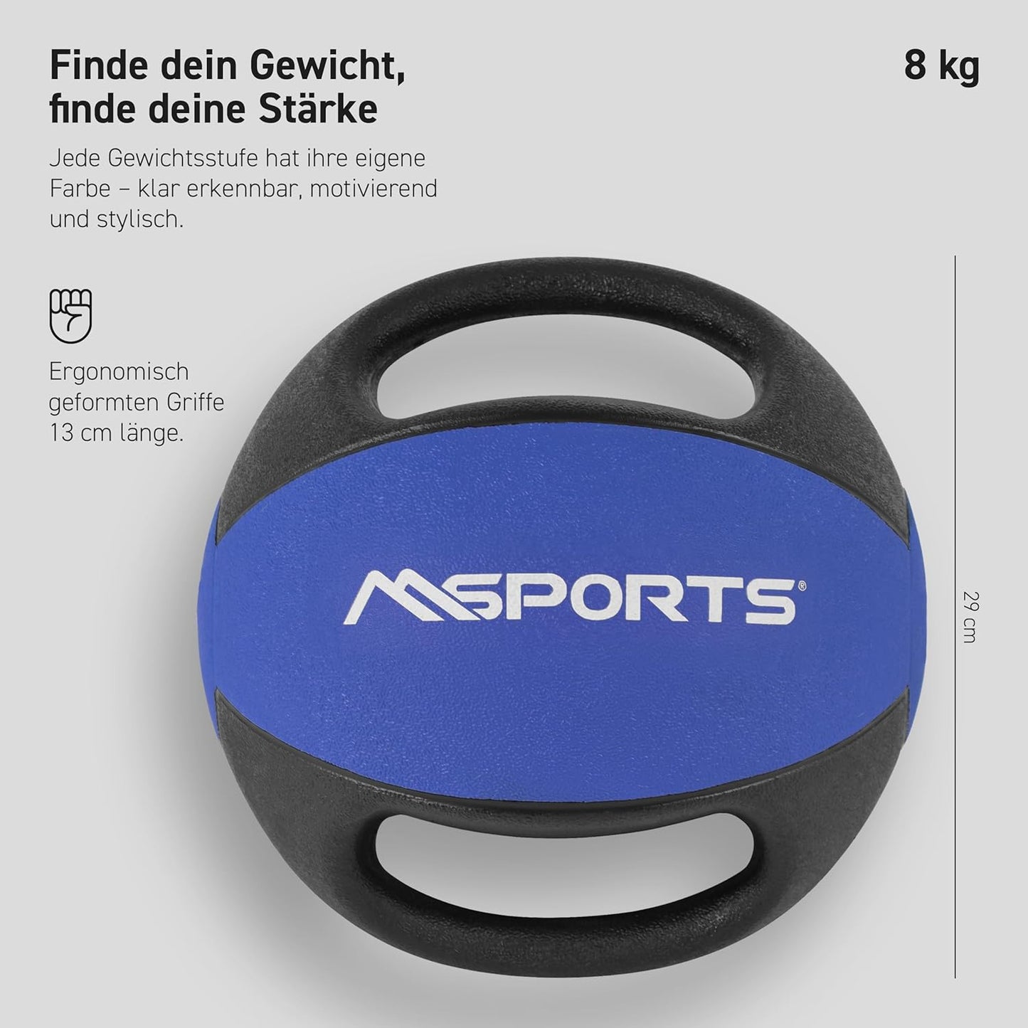 Medizinball mit Griffen, 8 kg - Königsblau